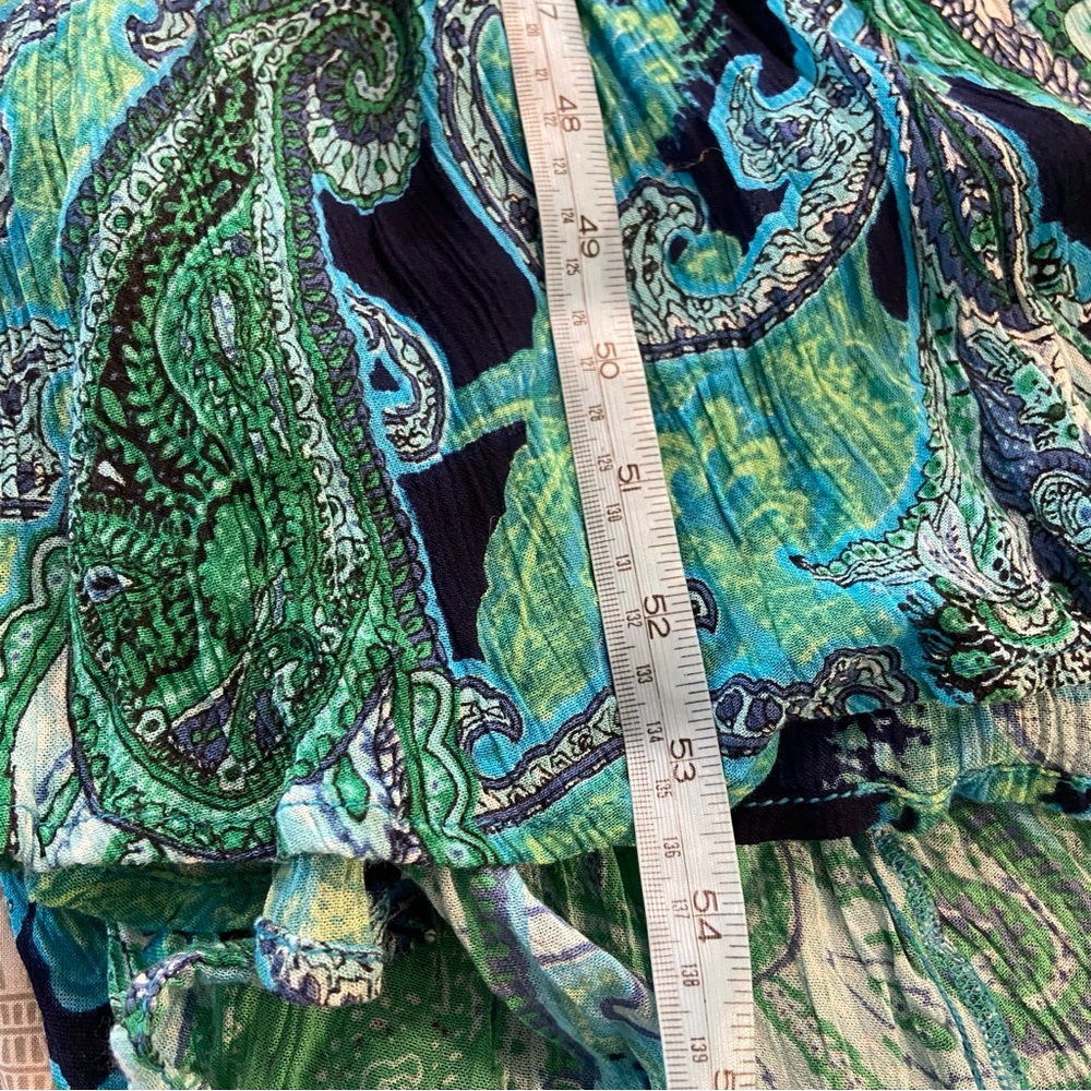 NWT New Roaman's Paisley Maxi Dress Gauze Crinkle Volup 2X Blue Green 26/28 - Picture 3 of 10